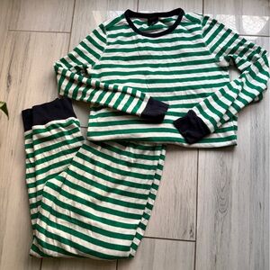 J Crew, Two Piece Pajama Set Green And White Striped. Woman's Size Small